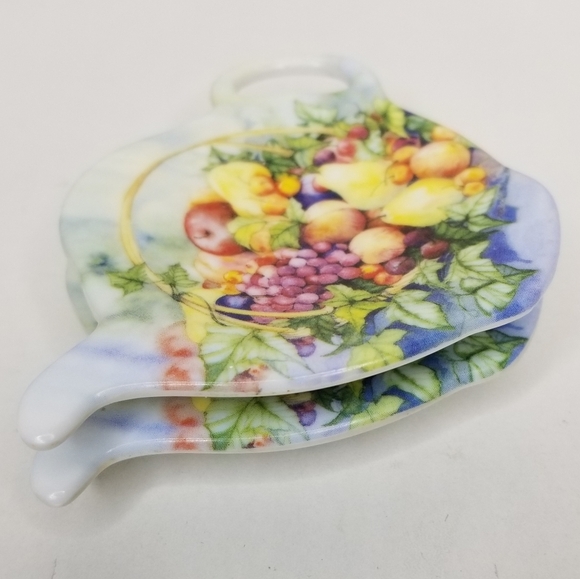 Melamine Tea Bag Holder Spoon Rest Fruit Design Made in Italy Set of 2 - Picture 3 of 8